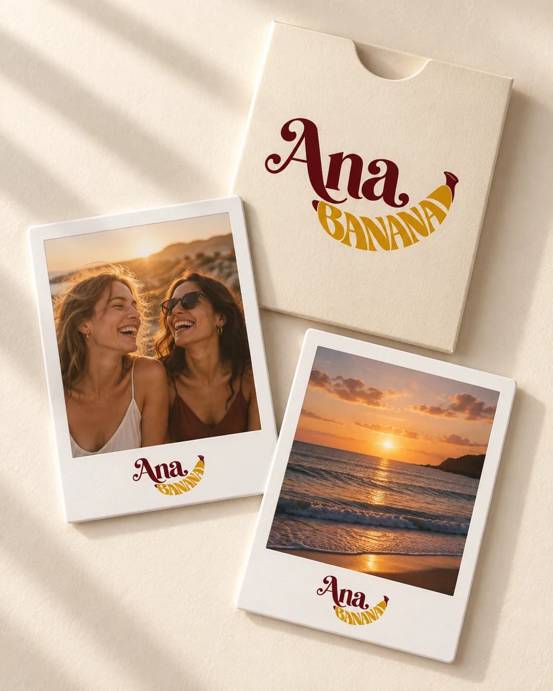Visual study of personalized photo magnets on a warm cream surface