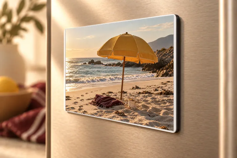 Close view of the photo magnet edge and material